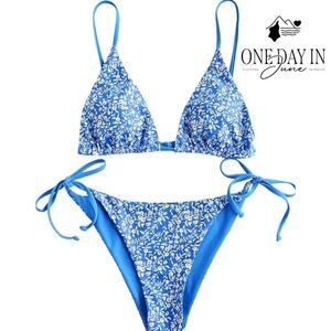 Zaful Floral Triangle Tie Side Bikini Size M
